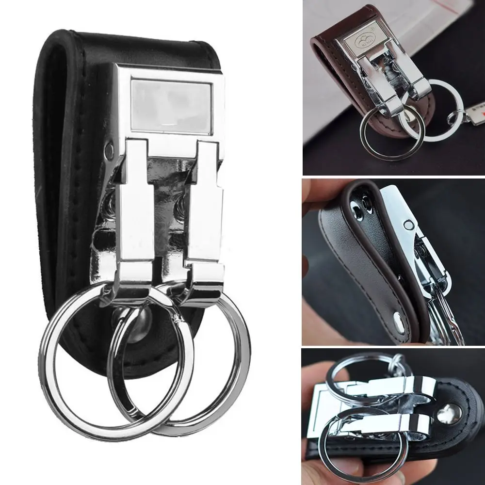 Fashion Men\'s Business Genuine Leather Belt Buckle Clip 2 Loops Key chain Key Ring Holder Men Apparel Accessories