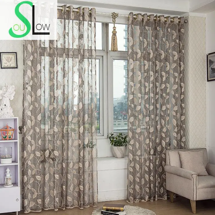 

Slow Soul Grey Deep Coffee Light White Beige Leaves Breathable Pastoral Tulle Curtains For Living Room Kitchen Bedroom Sheer