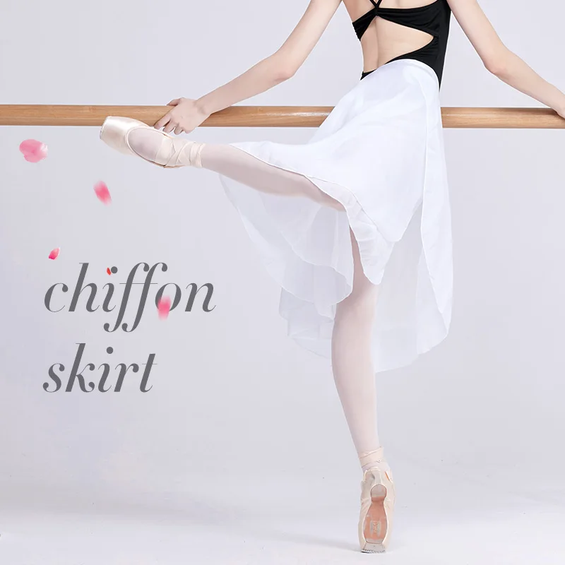 Long Wrap Ballet Skirt Women Lyrical Chiffon Ballet Dress 2 Layers Skirts Ladies Girls Two Layers Double Color Dance Wrap Skirt