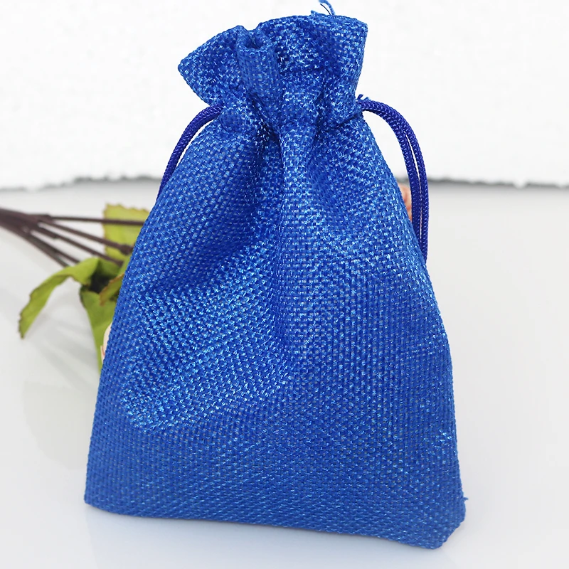 

Wholesale 100pcs Royal Blue Custom Jute Bag And Linen Storage Bag Candy Gift Jewelry Packing Pouches 10*14cm For Promotion