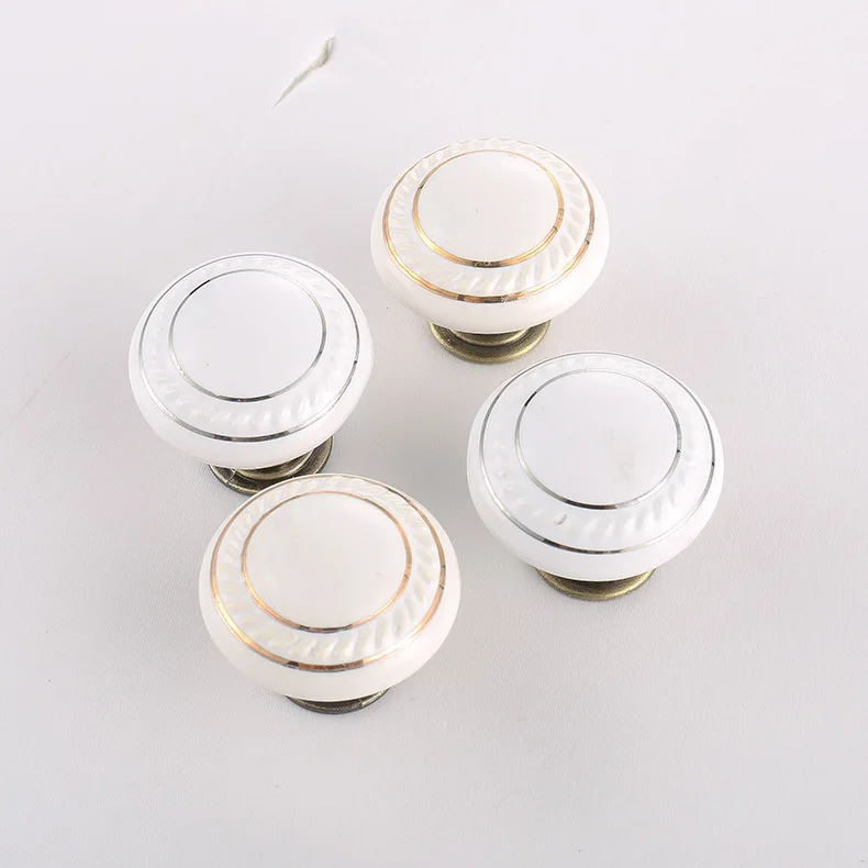 2PCS/LOT Free Shipping European Classical Garden Ceramic Cabinet Drawer Bronze White Gold Line Circular Single Hole