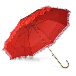 10pcs/lot Long Handle Red Color Wedding Umbrella Hem Lace Princess Lady Girl Rain Sunshade Umbrella Parasol ZA5233