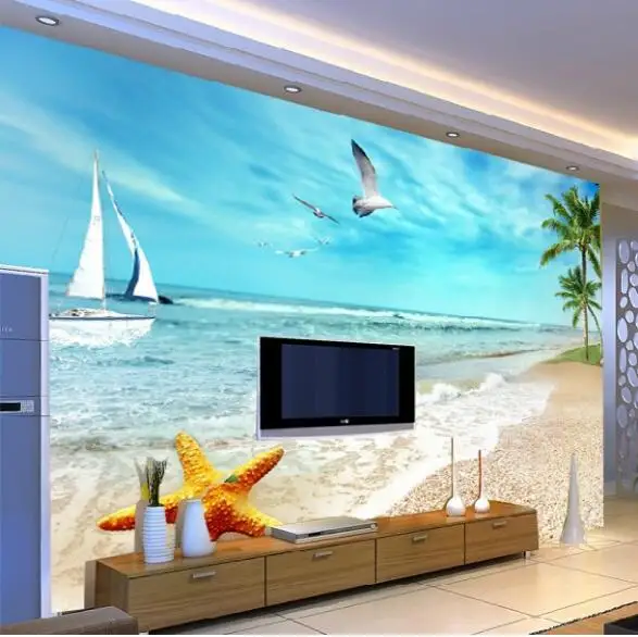 

Sea Tree Landscape Photo Mural Wallpapers 3D for Living Room Office TV Backside Wall Decor Customer Any Size Modern