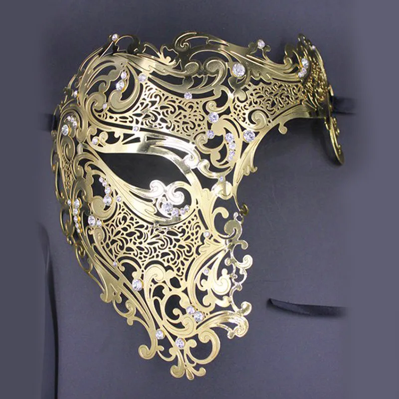 Metal Filigree Party Mask Gold Silver Black 5002 Half Skull Laser Cut Masquerade Rhinestones Marker Carnival Costume Ball Masks