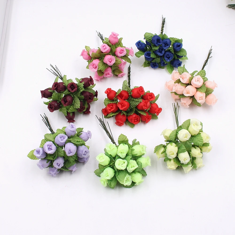 12pcs/lot Artificial Flower 2cm Silk High Quality Rose Bouquet Wedding Decoration DIY Scrapbook Wreath Gift Box Craft Flower