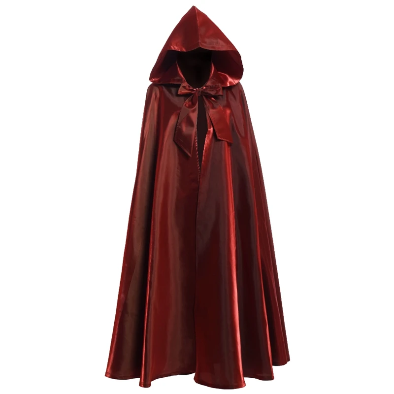 Hood Cloak Cosplay Satin Red Medieval Cape Halloween Party Cosplay Women Man Adult Long Heroic Witchcraft Wicca Robe