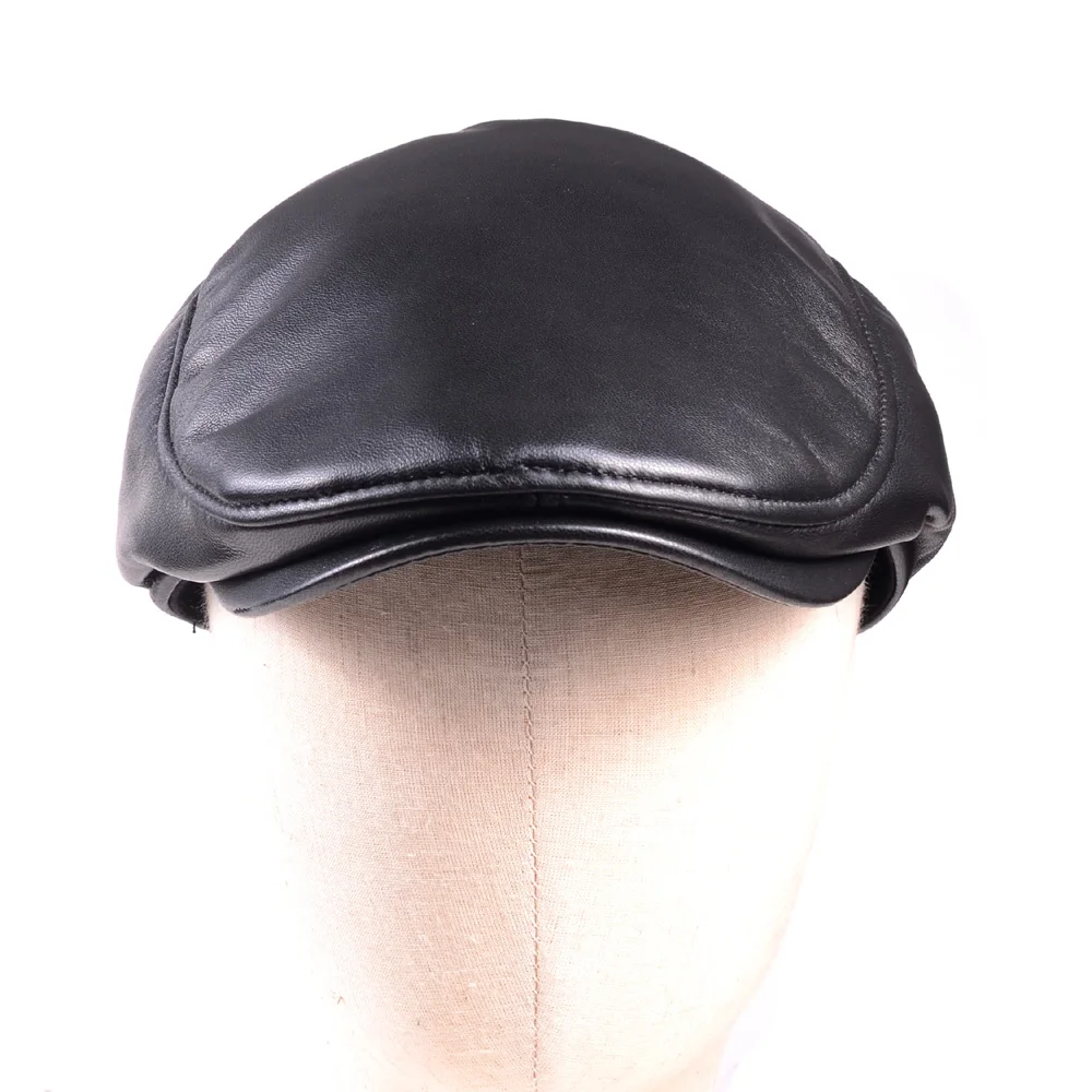 Men's Genuine Leather Winter Warm Sheepskin Military Casquette Beret Golf Cap Newsboy Peaked Hats/caps