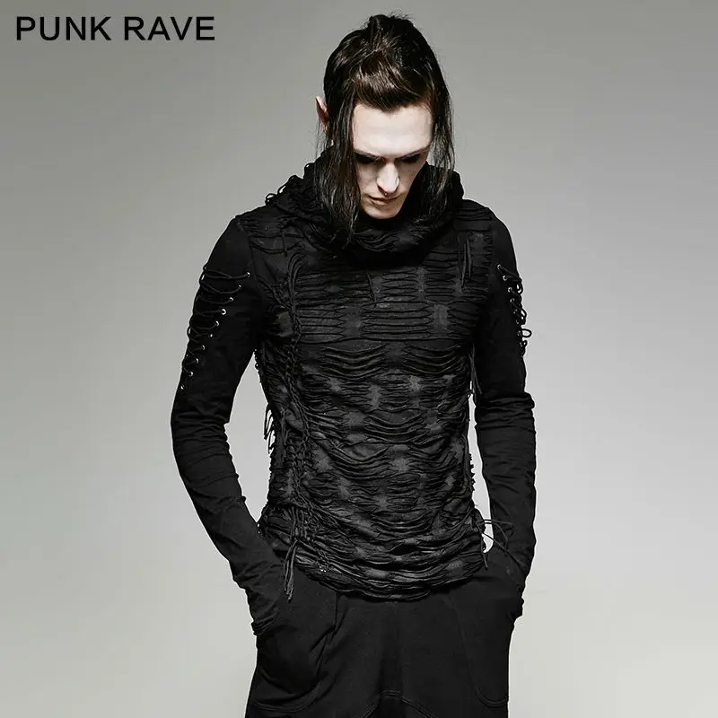 New Punk rave Rock Fashion Casual Black Gothic Novelty Long Sleeve MEN t shirt T438 M XXL