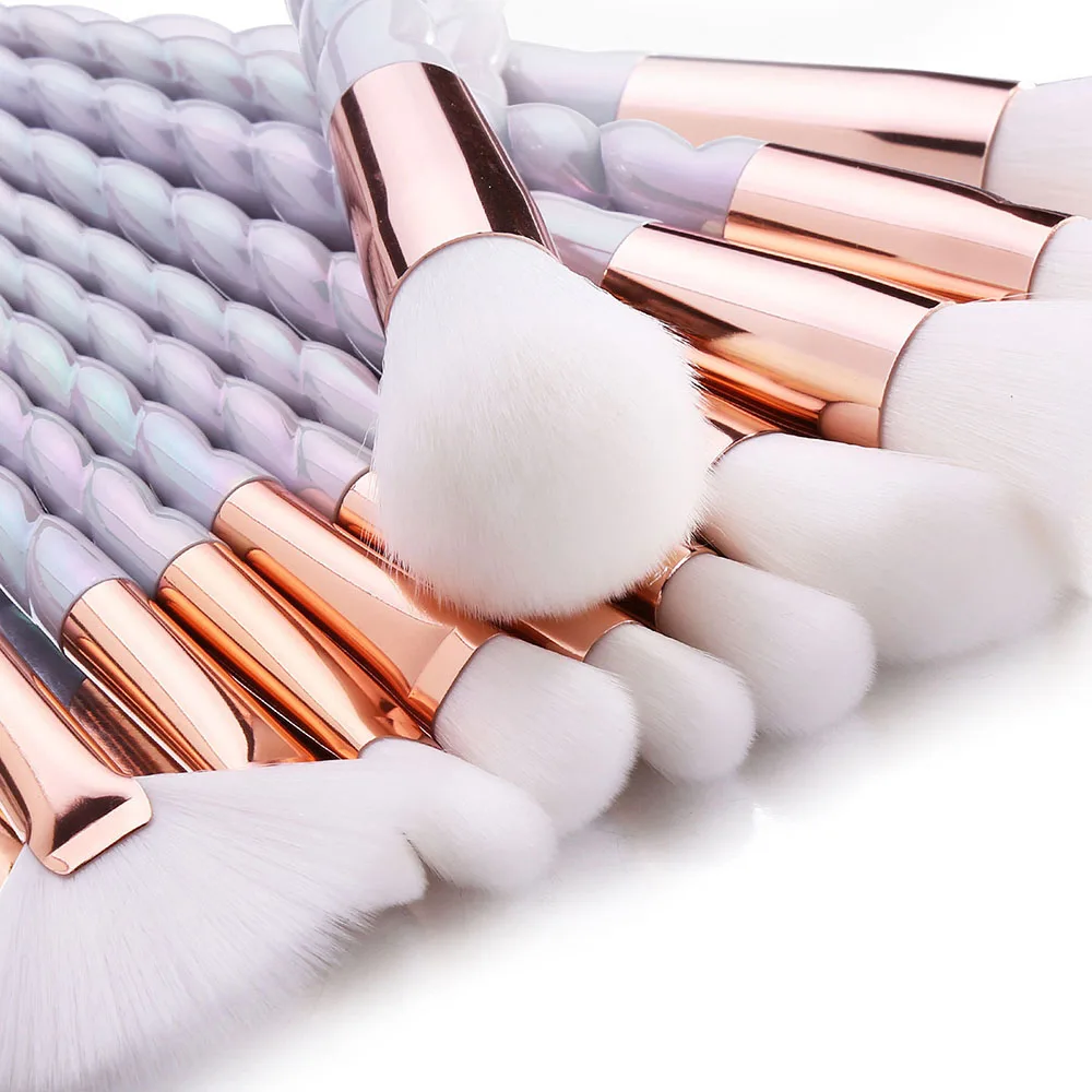 10pcs Unicorn Makeup Brushes Set Powder Foundation Blush Face Shading Eyebrow  White Handle Cosmetics Makeup Brushes