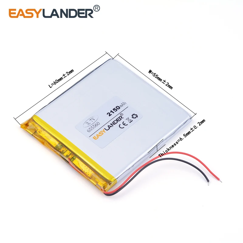 3.7V 2150mAh 655560 Rechargeable Lithium Li-ion Li Polymer Battery