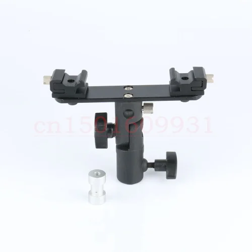 Double Twins Dual Hot Shoe Speedlight Stand Bracket Mount Holder for Flash Light Swivel Lamp Bulb with Umbrella Socket