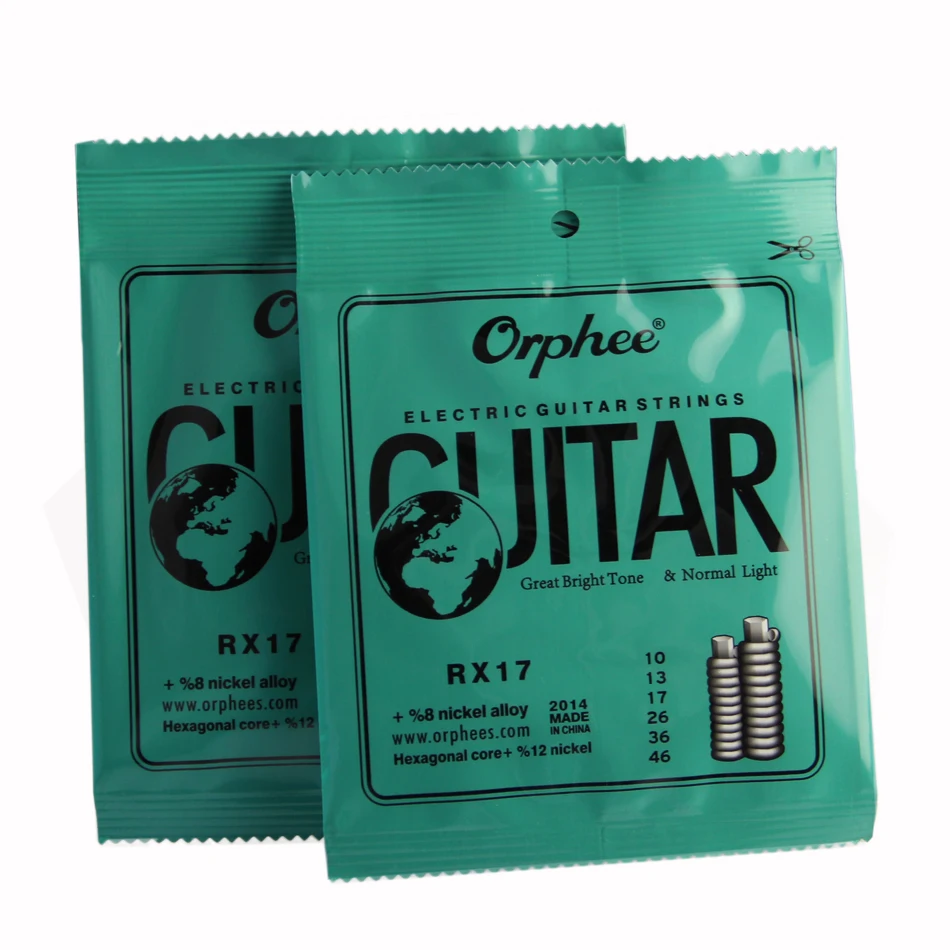 Orphee rx17 conjunto de cordas para guitarra elétrica, 6 peças (010-046) corda de níquel com liga normal, tensão e grande tom brilhante