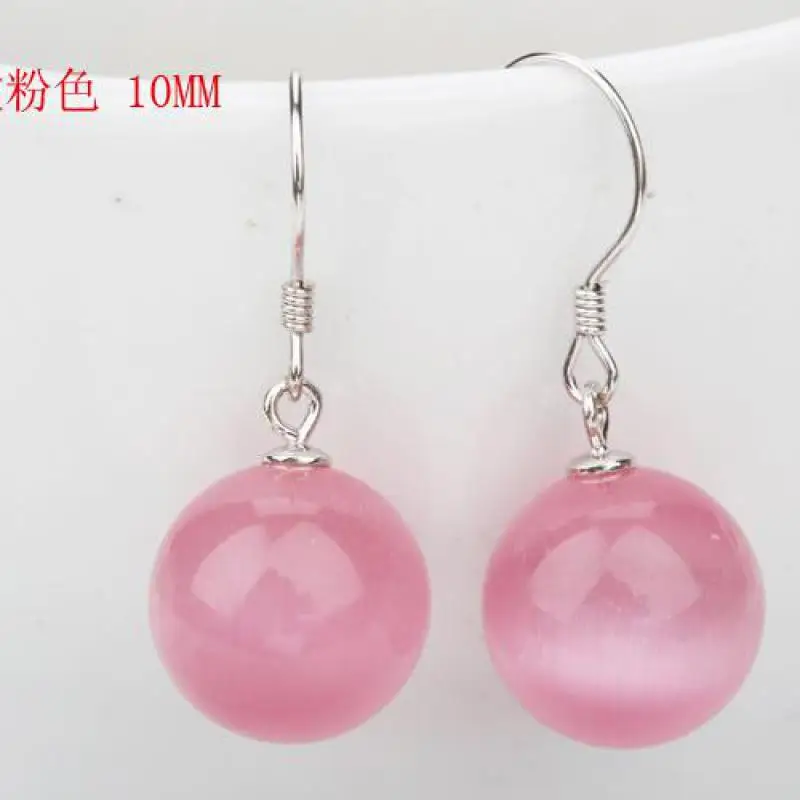 Pink Cat's Eye Stone Drop Earrings For Women Earring Earings  Silver color Jewelry Earing Brincos Brinco Oorbellen Gift