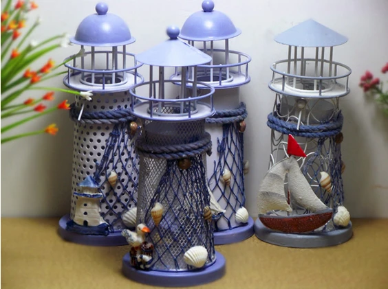 

Land in the ocean shelf ornaments decor lighthouse Iron Candlestick crafts wedding birthday gift