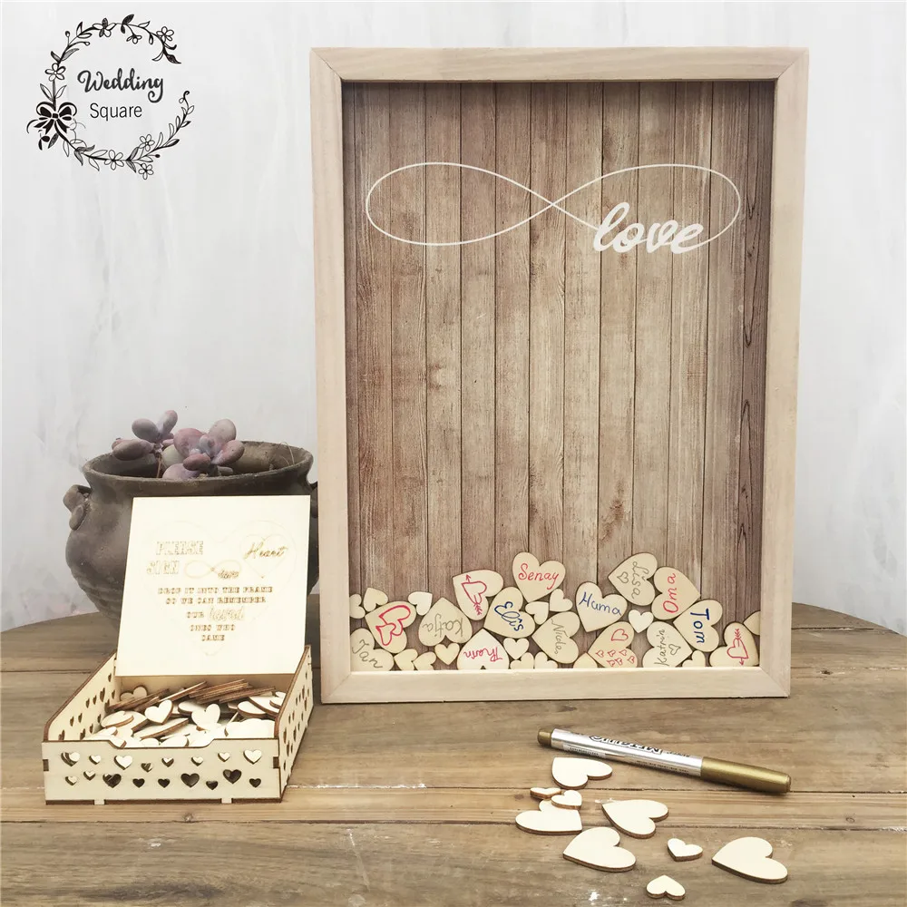 

170pcs Hearts unique Wedding Decoration Rustic Sweet Wedding Guestbook Heart Drop box Wedding drop box 3D Guest book wooden box