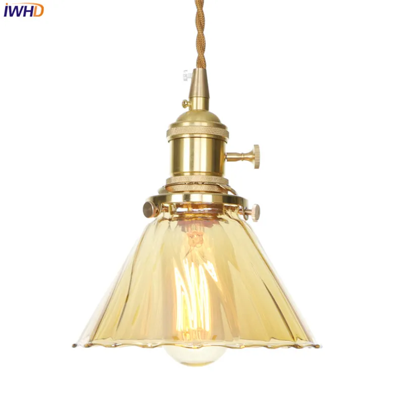 

IWHD Glass Copper LED Pendant Lamp Modern Nordic Hanglamp Vintage Lights With Switch Lamp Fixtures Home Luminaire Suspendu