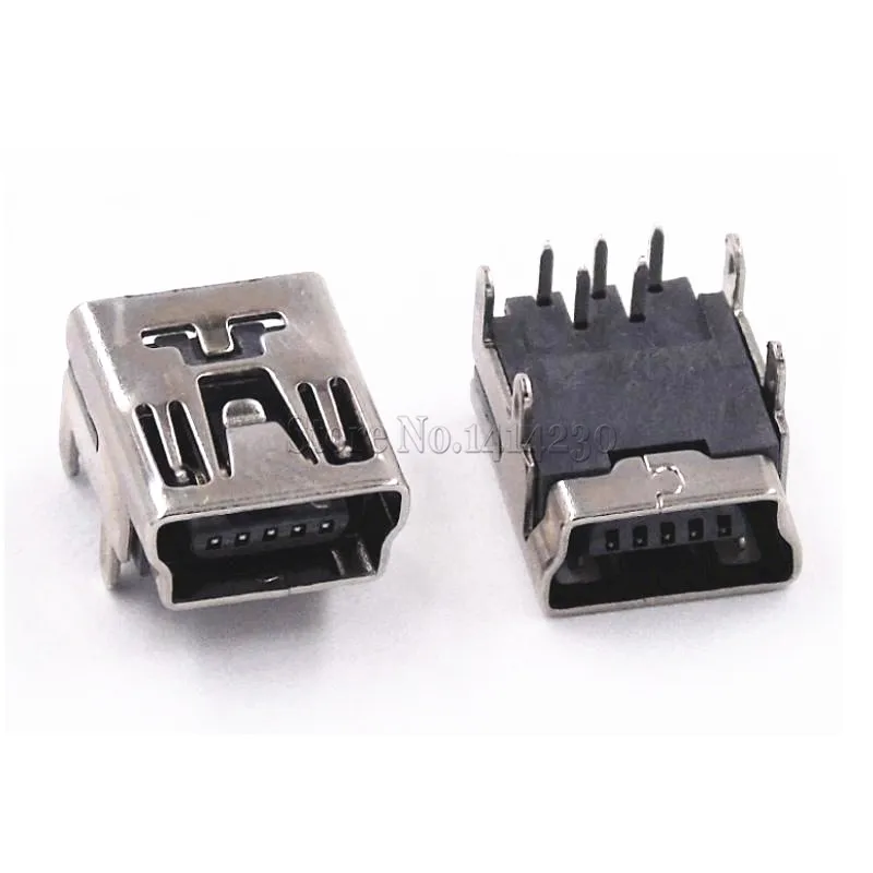 10Pcs Mini USB Type B 5-Pin Female Socket Right Angle DIP Jack Connector Plug-in