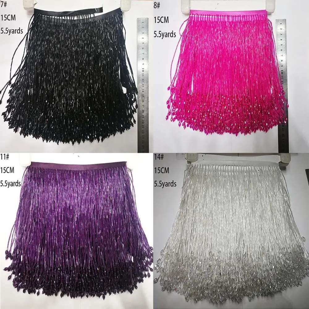 5 .5Yard 15CM Long Lace bead tube lace Tassel Fringe Lace Trim Ribbon Sew Latin Dress Stage Garment Curtain Accessorie