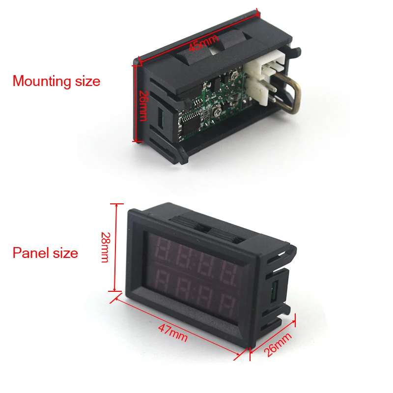 Digital DC 200V 0-10A Voltmeter Ammeter Red Blue LED Dual Display for 12v 24v Car Voltage Current Monitor No Need External Shunt