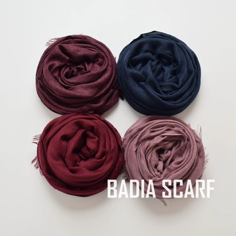 105*190cm 10pcs/Lot High Quality Women Muslim Plain Frayed Scarf Shawls Wraps Headwear Crinkle Solid Oversize Pashmina Hijabs