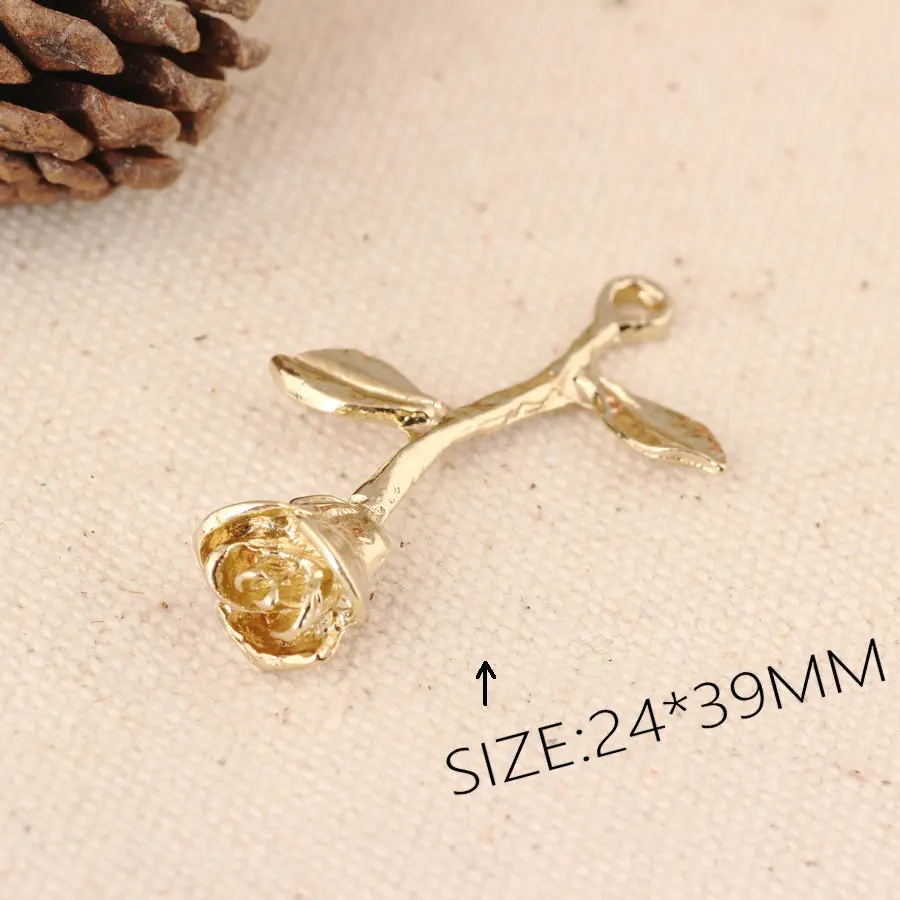 

Wholesale 24*39MM Alloy Rose Flower Pendants DIY Jewelry Findings Accessories Bracelet Necklace Floating Charms 60pcs