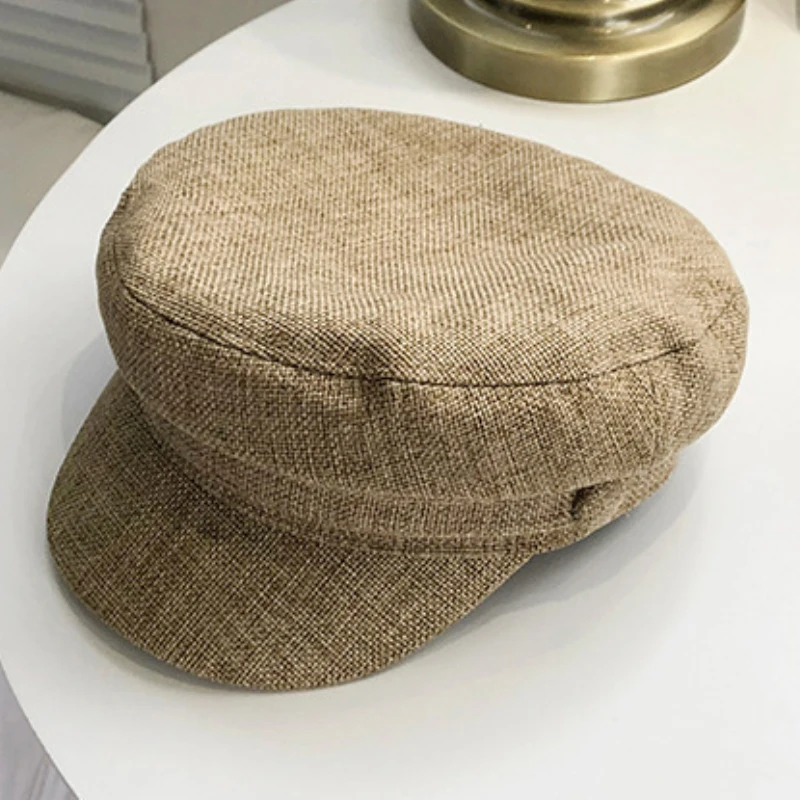 HT2331 Beret Cap Vintage Men Women Cap Hat Spring Autumn Linen Flat  Cap Artist Painter Sailor Captain Caps Casual Berets