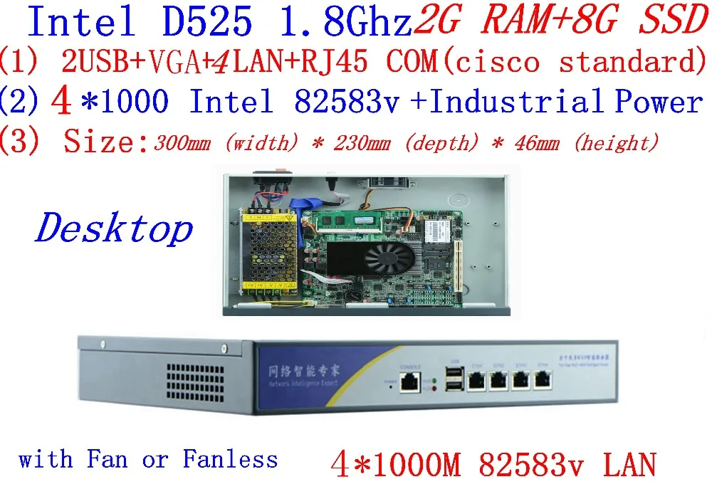 

BAS High Performance Core Router Intel D525 1.8Ghz dual core support ROS Mikrotik PFSense Panabit Wayos webcache 2G RAM 8G SSD