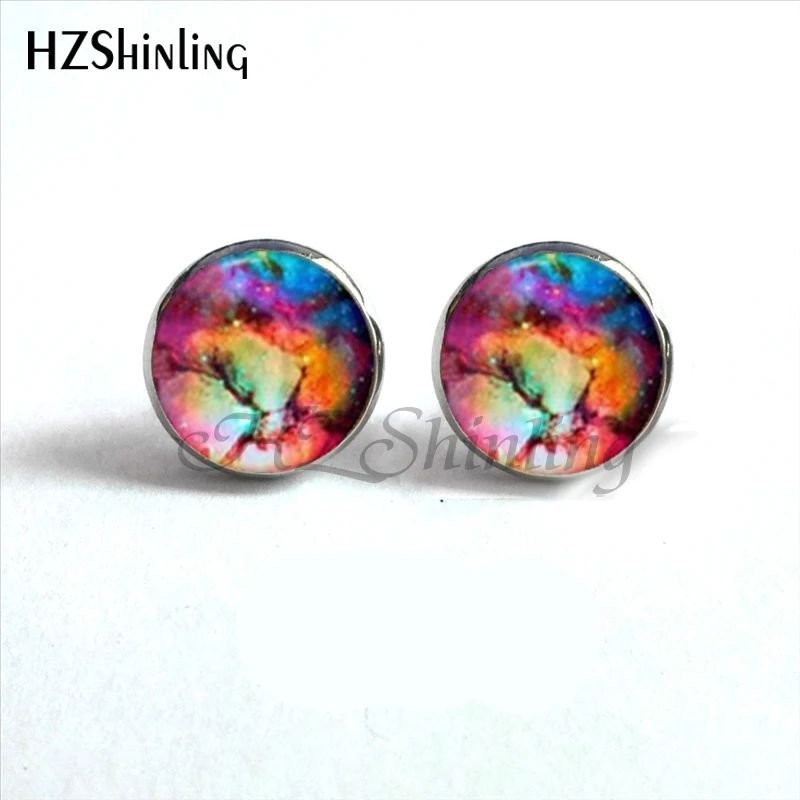 NES-0090  Galaxy Nebula Stud Earrings Outer Space Ear Studs Astronomy Jewelry Nebula Glass Dome Earrings For Women HZ4