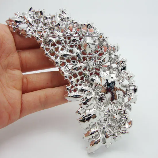 Bridal Bridesmaid Flower Rose Drop Brooch pins Clear Rhinestone Crystal