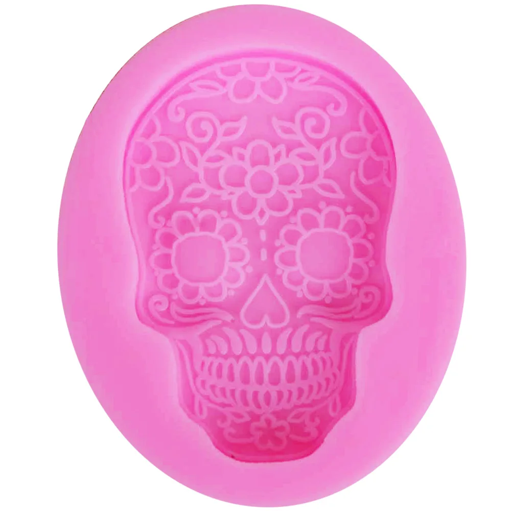 Byjunyeor M523 3D DIY Halloween Skeleton Head Skull Silicone Mold Candy Jelly Epoxy UV Resin Fondant Cake Decorating Baking Tool