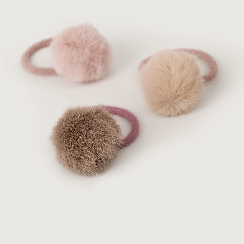 Baby Girl Cute Mini Faux Fur Ball Solid Color Pompon Elastic Hair Band Scrunchy Lovely Kids Rubber Headbands Hair Accessories