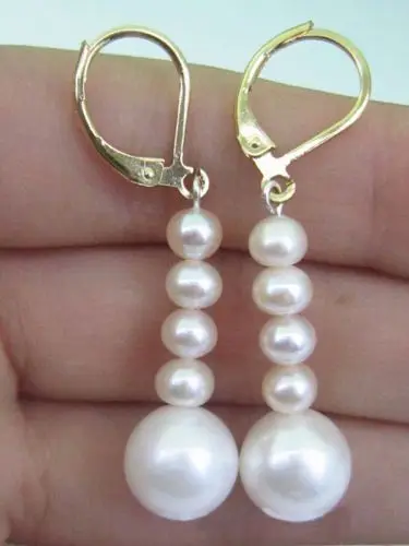 

Free shipping DIY A Pair AAA 10-11MM South Sea White Pearl Earring Gold 925silver