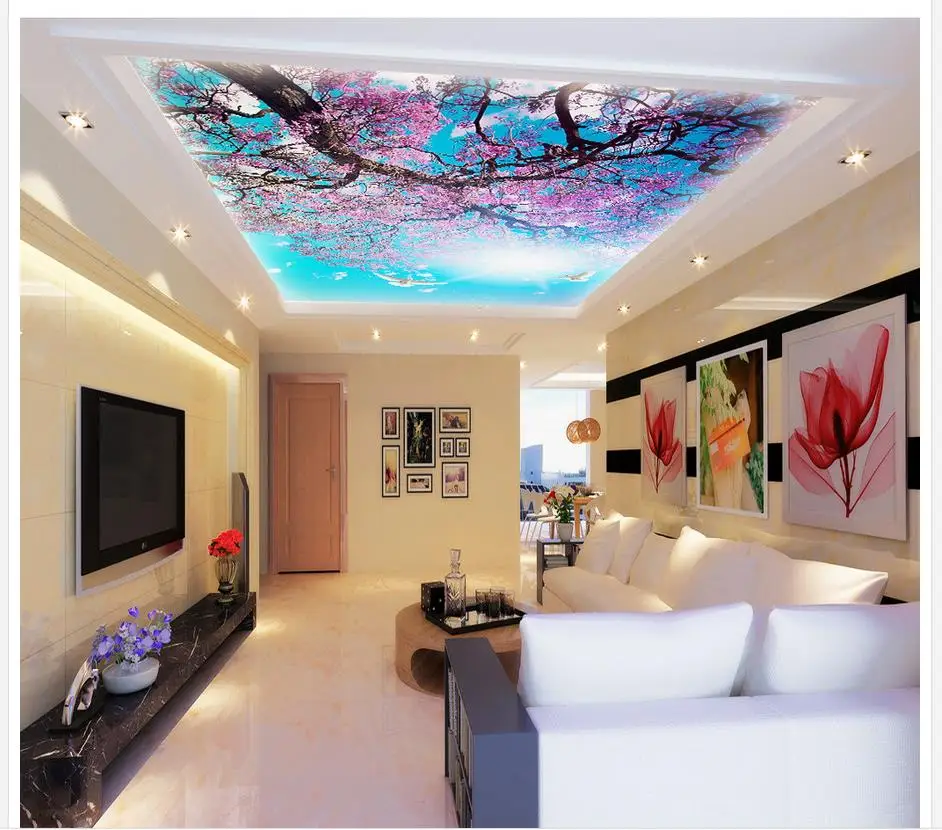 3d customized wallpaper Romantic cherry blossoms Ceiling frescoes wallpaper 3d ceiling Home Decoration