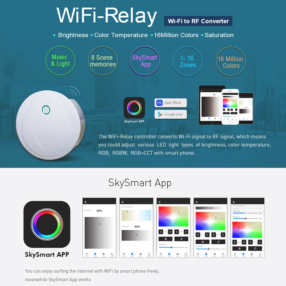 LED Dimmer Switch PWM Wireless RF 2.4G 4-Zone Touch Remote Smart Home Wifi Relay DC12V 24V Controller for Single Color LED Strip