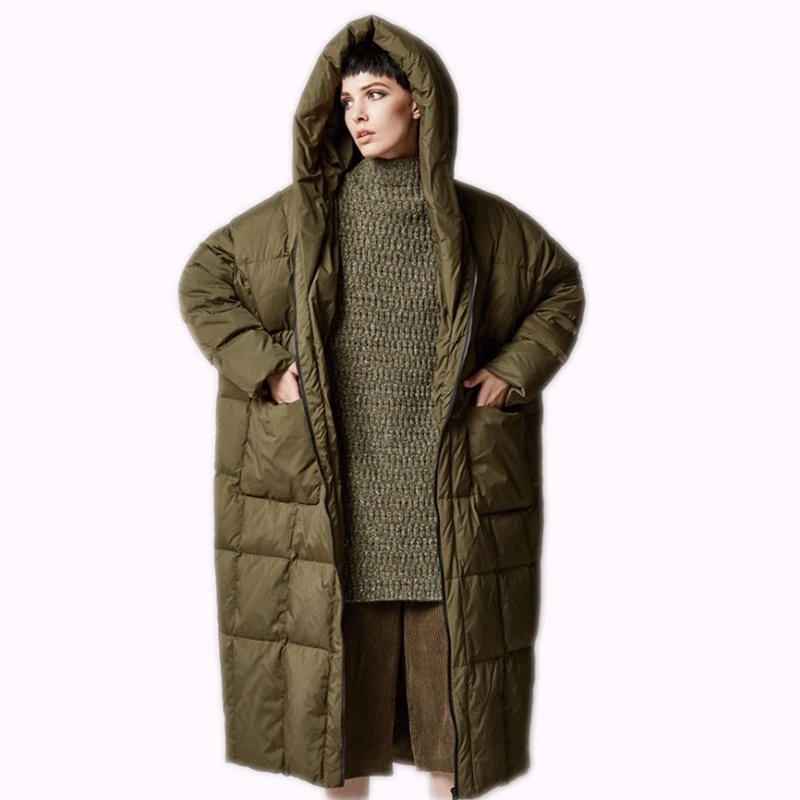 New Fashion Winter 2023 women casual loose cocoon coat thick long hooded duck down jacket warm outwear plus size 7XL Warm coat