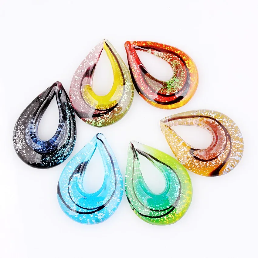 Fashion Wholesale 6pcs Handmade Murano Lampwork Glass Mixed Colorful Drop Pendants Charms Pendants