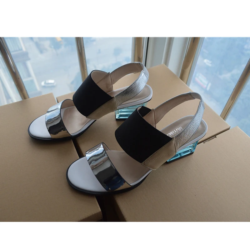 Women Sandals Summer Mixed Color Basic Sandals Women Transparent Square Heel Female High Heels Shoes Women HL030 MUYISEXI