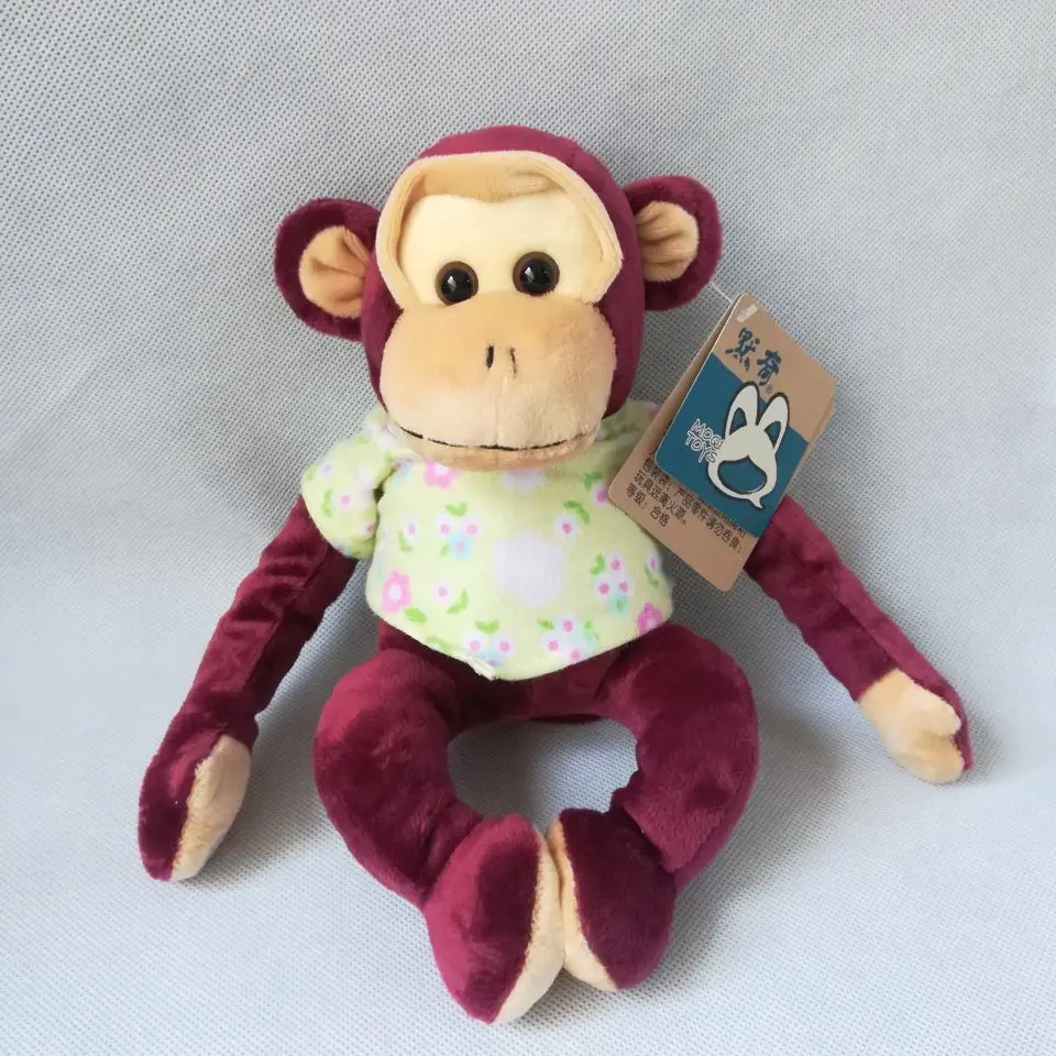 high quality goods 24cm wine red monkey dressed cloth magnet monkey plush toy,baby toy birthday gift h0337