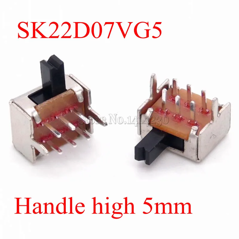 10 szt. Mini przełącznik dwupozycyjny SK22D07 dwurzędowy 2P2T 6-pinowy uchwyt wysoki 5mm SK22D07VG5 2 pozycje