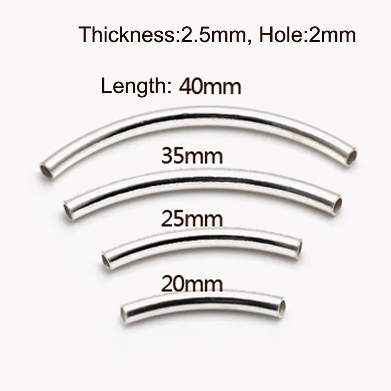 20mm-40mm 4 Sizes 925 Sterling Silver Curved Bent Tube Beads Jewelry Findings For Necklaces Bracelets Making 30pcs/lot STB-S04