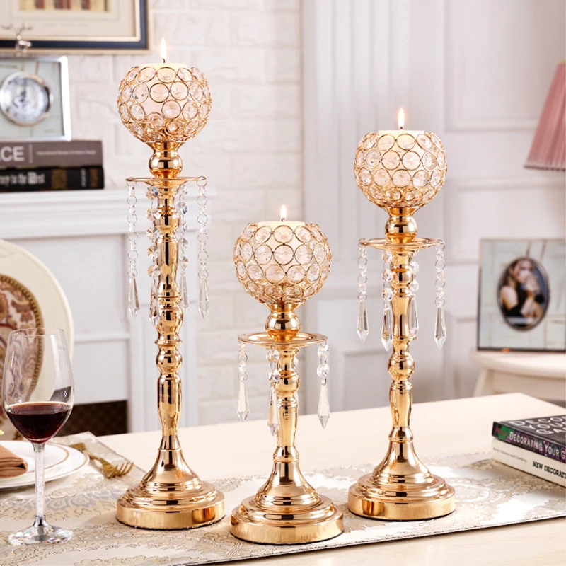 PEANDIM Romantic Wedding Candelabra K9 Crystal Candle Lantern Table Centerpieces Candlesticks Event Party Home Candle Holders