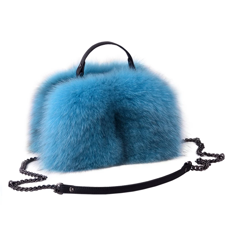 New Genuine Fox Fur Women\'s Handbag Winter Warm Female Fashion Shoulder banquet Genuine Leather Bag Multicolour Fox Fur Bags