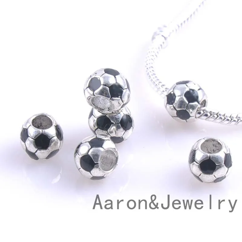 9.5MM 30Pcs silvery Soccer Beads Charms Fit Pandora Jewelry Bracelet For Jewelry Handmade YKL0448