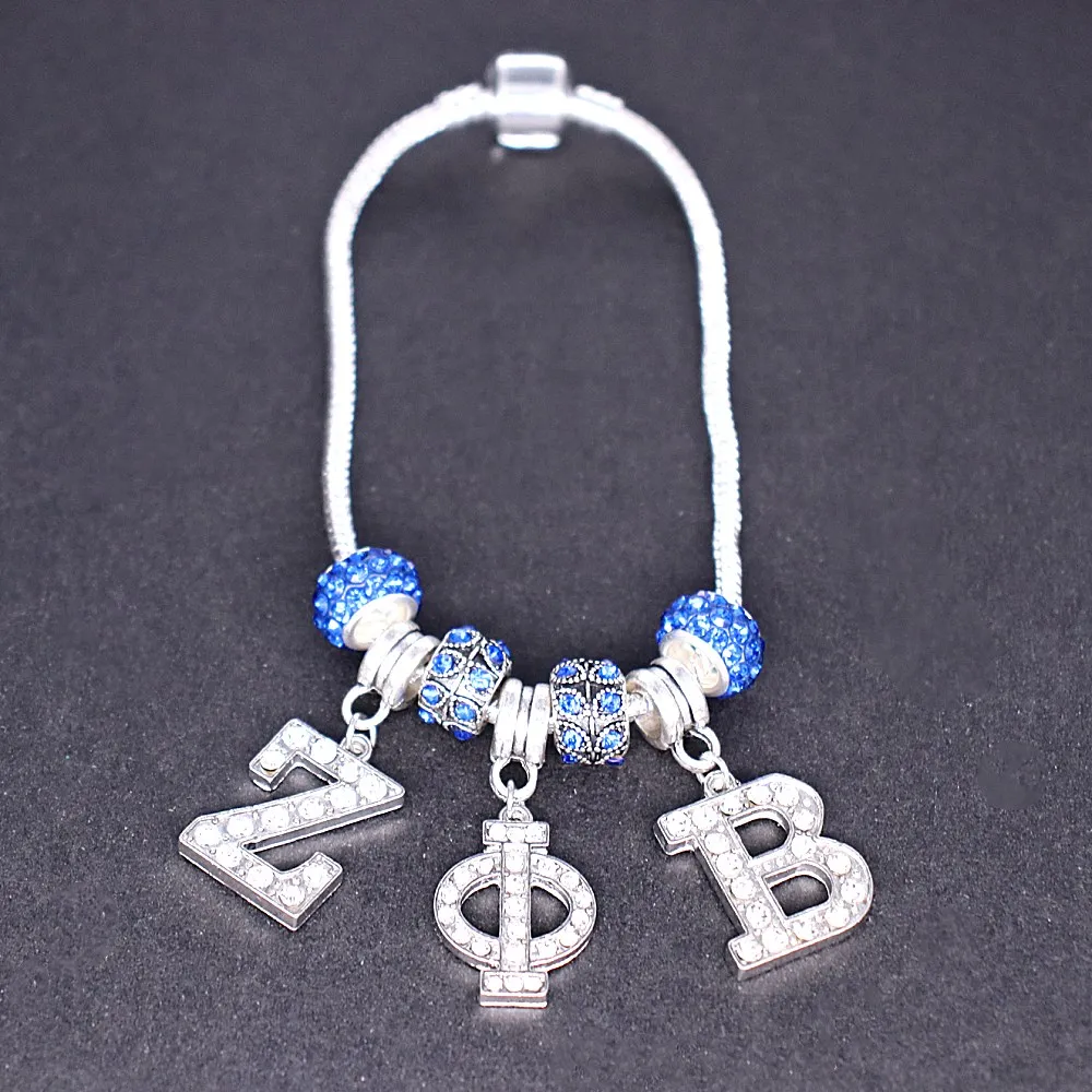 Double Nose Metal Crystal Greek Letter Zeta Phi Beta Charm Bracelets Sorority Gift School Group Sisterhood Memory Jewelry