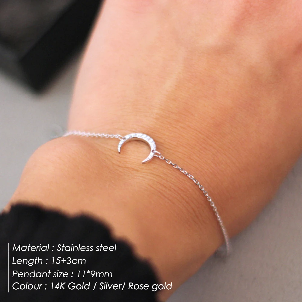 eManco Ladies Simple Stainless Steel Bracelets Moon Charm Bracelet for Women Gold Color Brand Fahsion Jewelry