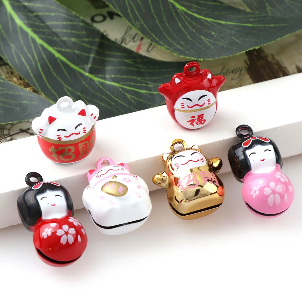 Fashion 2PC Gold Pink Lucky Cat Jingle Bells Loose Beads Festival PartyDecoration/Christmas TreeDecorations/Pet Bell/DIY Crafts