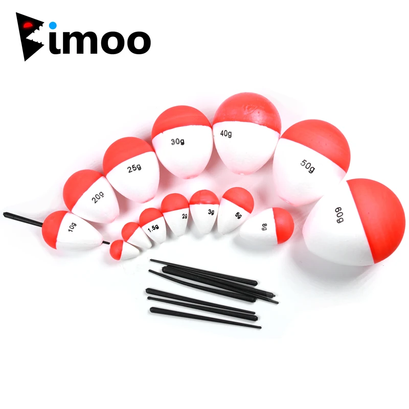 Bimoo 10PCS 0.8g ~ 60g Hard Foam Bobber Float Oval Saltwater Fresh Water Bulegill Carp Trout Inline Vertical Fishing Floats