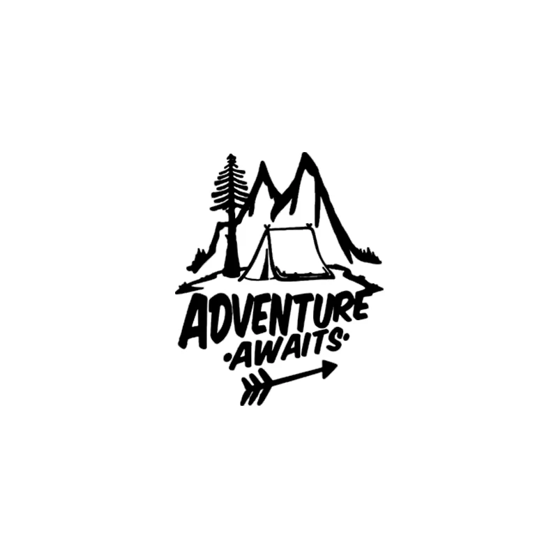 Adventure waiting for pine trees, tourism, mountain peak design, car windows, bumpers, motorcycle accessories, decorative vinyl