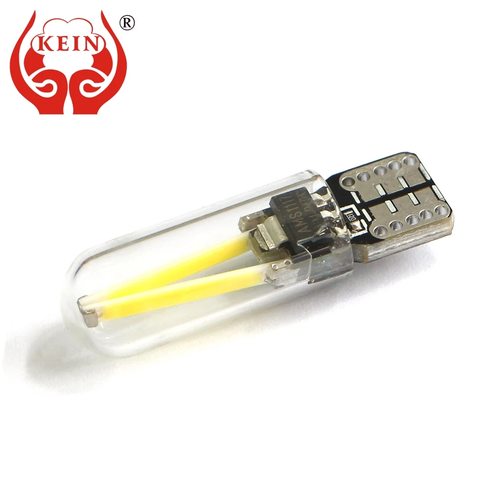 KEIN 2PCS Led T10 w5w Bulb 194 Lamp 5w5 wy5w Filament COB Glass Interior Dome Reading Signal Parking Warm White Car Light 12V