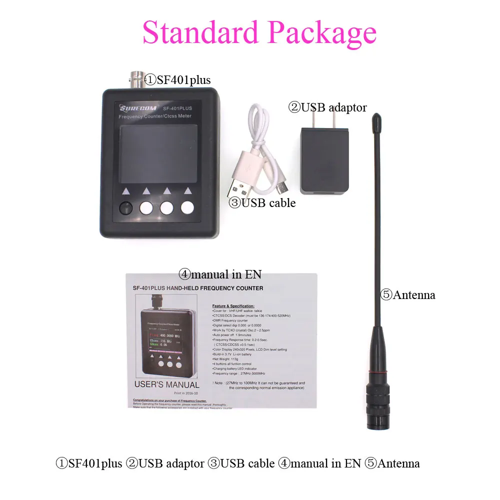 Imagem -06 - Surecom-medidor de Freqüência Portátil Contador de Freqüência Rádio Sf401plus Sf401 Plus 27mhz a 3000mhz